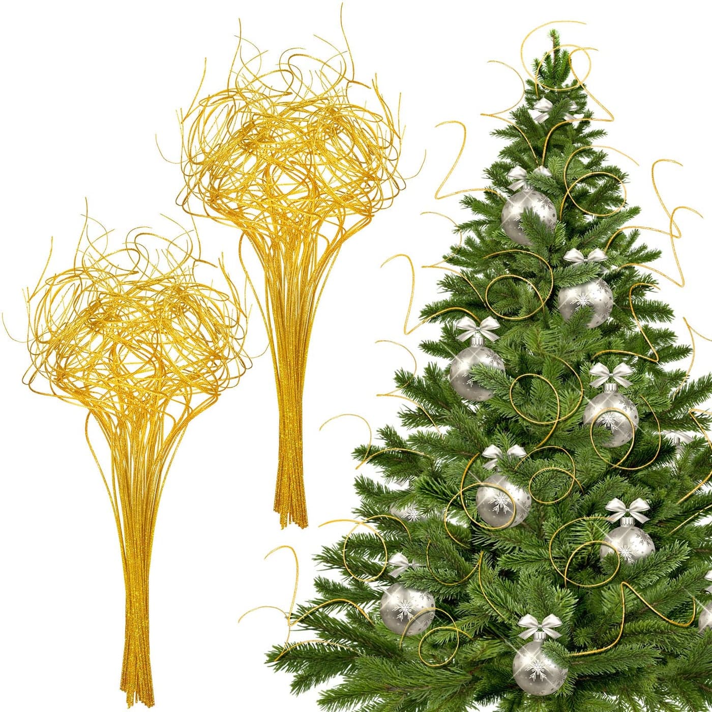 Syhood 60 Stem Gold Christmas Curly Ting Ting Branches Xmas Glitter Curly Willow Branches Vase Filler Stems Tree Picks and Sprays for Christmas Decor Wedding Holiday and Home