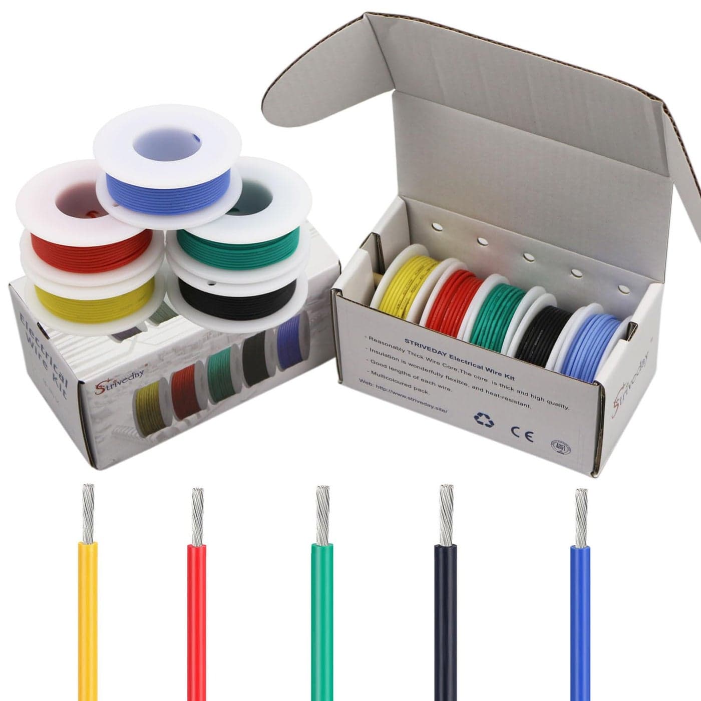 Striveday Flexible Silicone Wire 18awg Electric Wire 18 Gauge Tinned Copper Hook Up Wire 300V Cables Electronic Stranded Wire Cable Electrics DIY Box-1