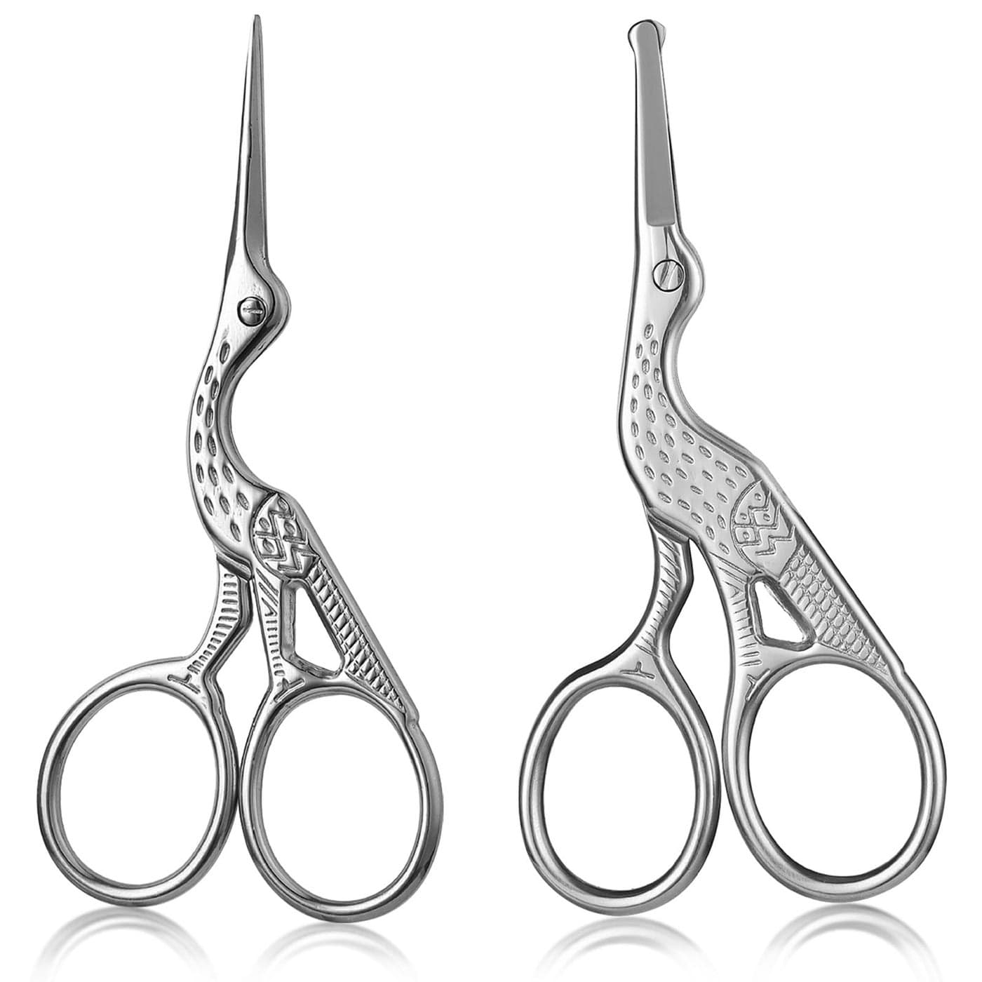2Pack Curved Rounded Stork Scissors Stainless Steel Professional Beauty Grooming Scissors for Eyebrows Facial Hair Dry Skin Nose Hair