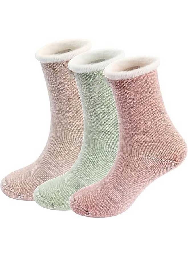 Womens Wool Socks Super Thick Warm Wool Socks Size 23 to 27CM Warm Winter Soft Thermal Socks Comfort Casual Crew Winter Socks Winter Socks for Women Gifts3 Pack 3 Color Khaki+ Pink+Green
