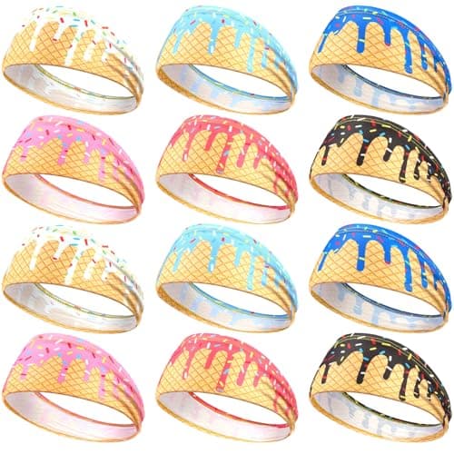 Suncalla Teenager Ice Cream Baseball Headband Elastic Polyester Sweatband Multi Color for Basketball Football Golf Ice Cream Drip Headscarf Baseball Stuff Women Men Accessory Team Gift (12)