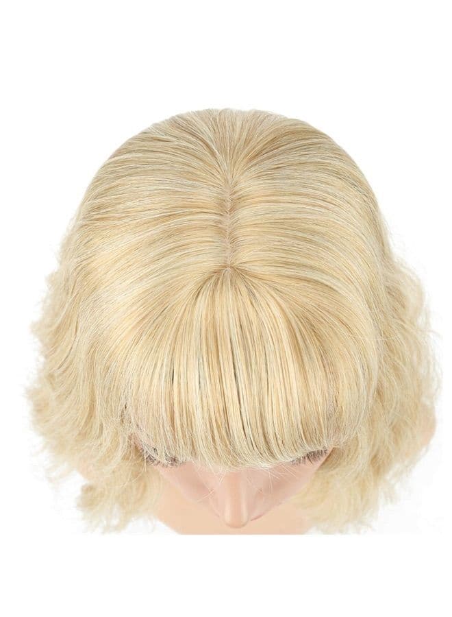 Blonde Wig Loose Wave Short Bob Colorful Wigs With Air Bangs Shoulder Length Wig For Women Curly Wavy Synthetic Cosplay Wig for Girl Costume Wigs (12" Mix blonde and gold color)