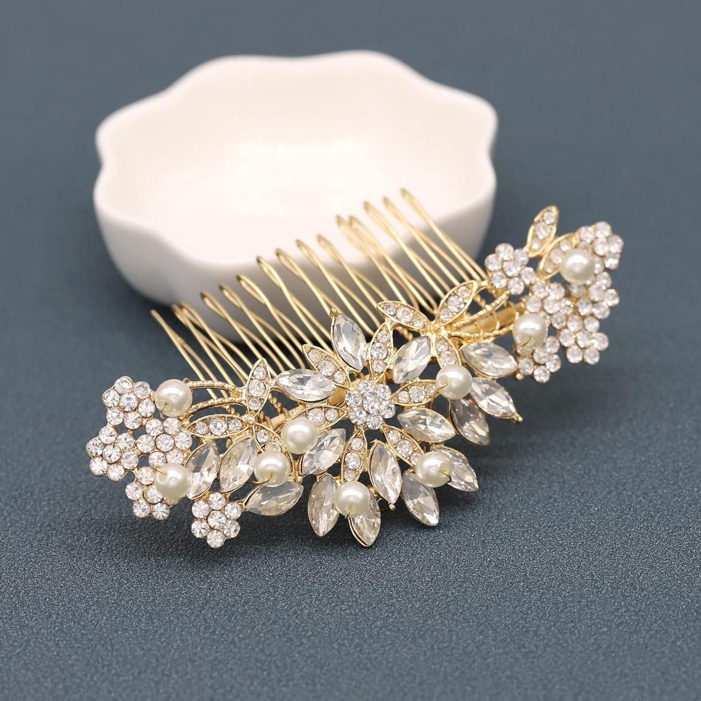 Rose Gold Wedding Hair Comb With Pearls and Crystals Wedding Hair Accessories Bridal Headpiece Or For Parties Gold