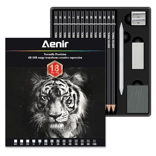 Aenir Sketch Pencils for Drawing Drawing Pencils Set of 18 10B4H Graphite Pencil Vinyl Eraser Kneaded Eraser Sharpener Blending StumpSketch Set for Artists Art Supplies