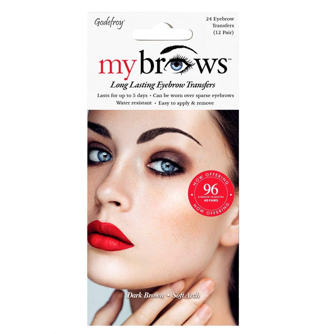 Godefroy MyBrows Long Lasting Eyebrow Transfers Soft Arch Dark Brown 48Pairs of Brows 96 Individual transfers