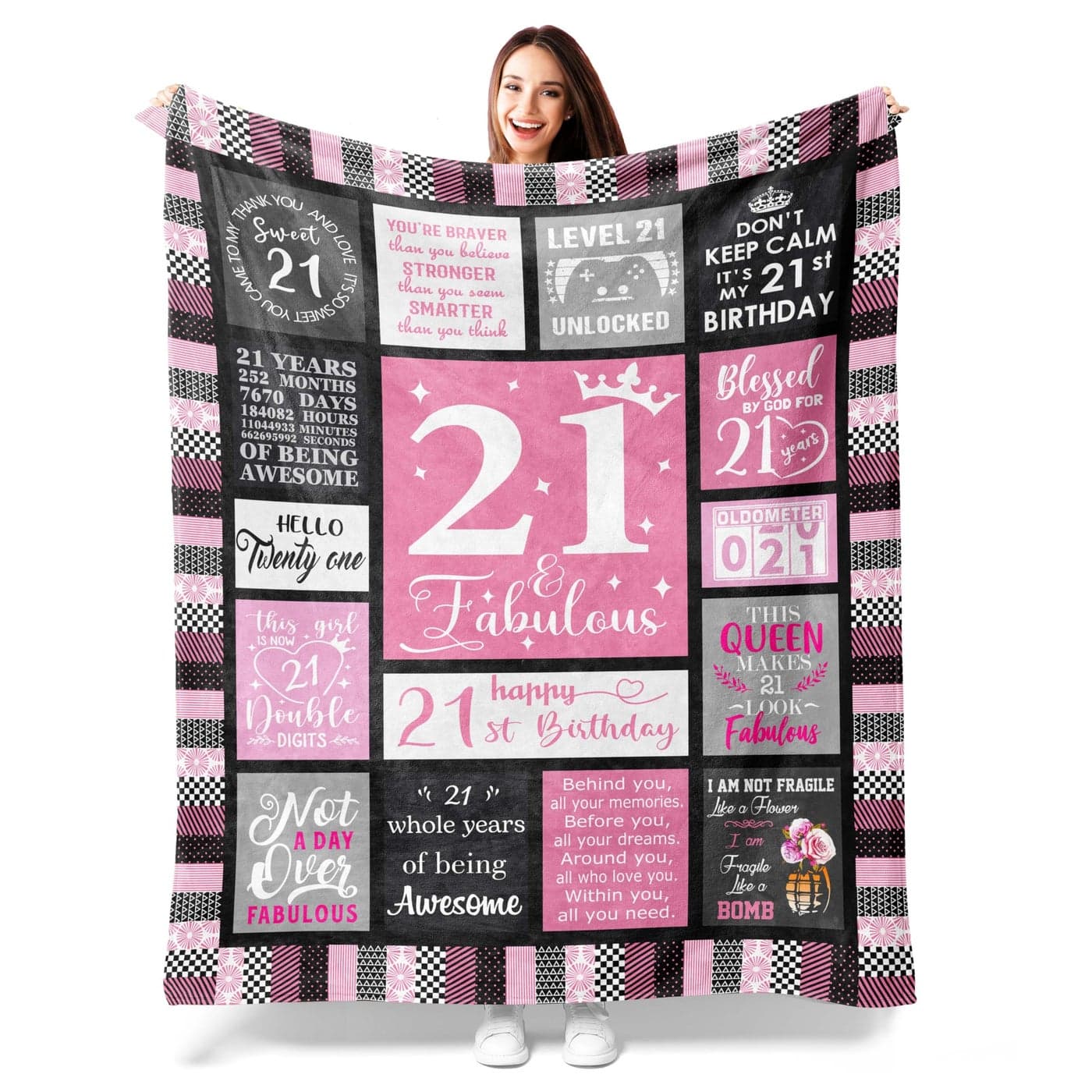 Atokker 21st Birthday Gifts for Her Cozy Blanket 50x60 Unique 21st Decoration Ideas for 21 Year Old Happy 21st Birthday Celebration Best Present for Women