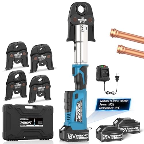 SWANSOFT Pro Press Tool, 32KN 18V 4Ah Hydraulic Copper Crimping Tool Electric with 4 US Standard Jaws 1/2", 3/4'', 1", 1-1/4" Pro Press Copper Crimper Tool, ProPress Tool Kit