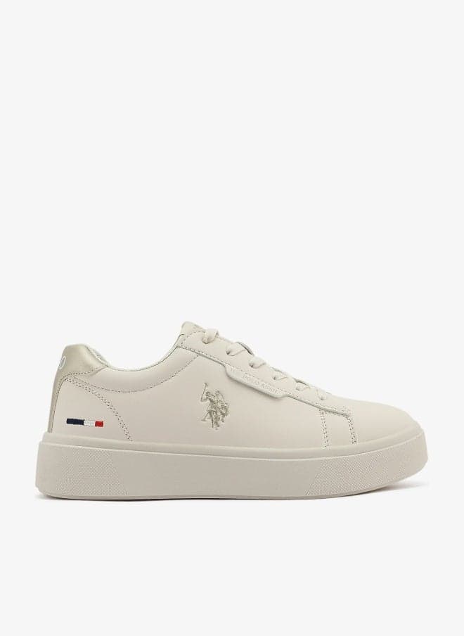 Women's Beige Low-Top Sneakers - Stylish Lace-Up Design Shoes, Perfect for Casual Outings