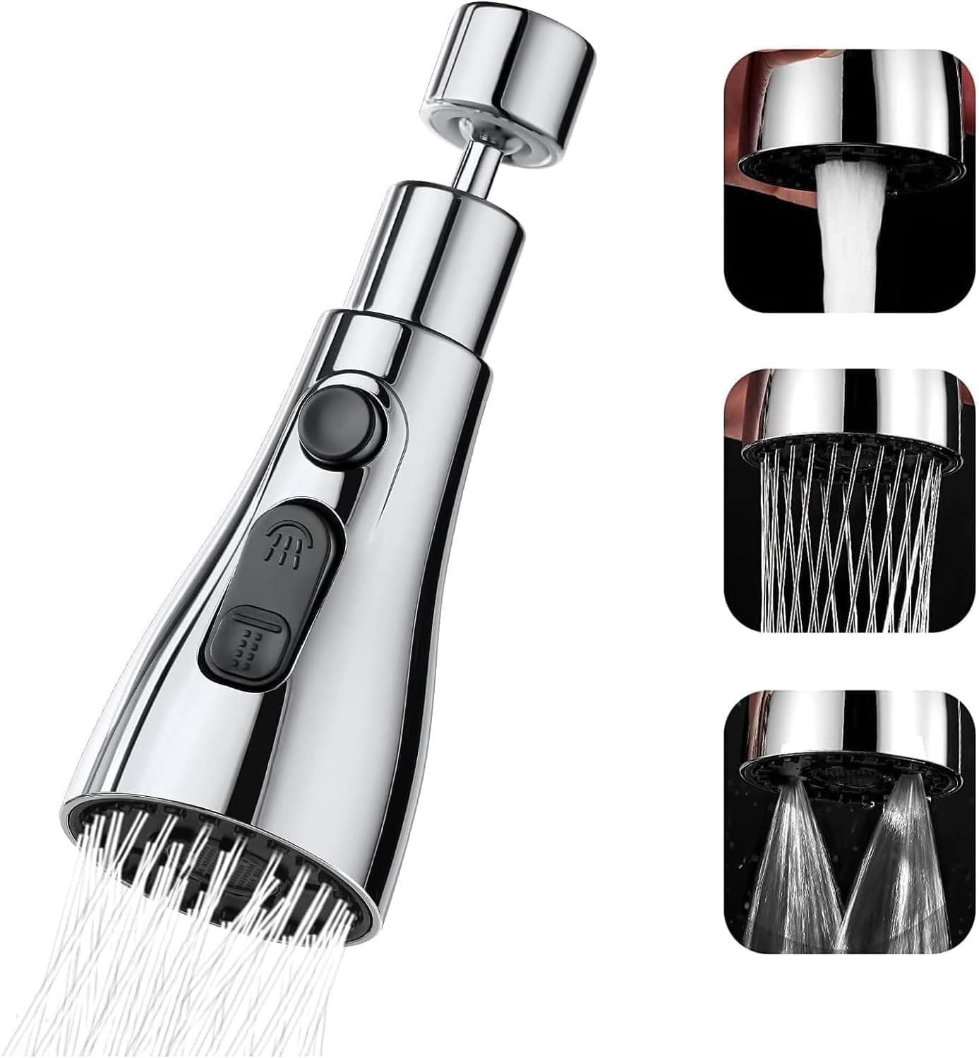 Calyrex Kitchen Tap Spray Head Faucet Sprayer Attachment 3 Functions Spray Head 360Swivel Faucet Spayer Head G12 Watersaving Sink Aerator for Kitchen Faucet Replacement Spray Head Polished Finished