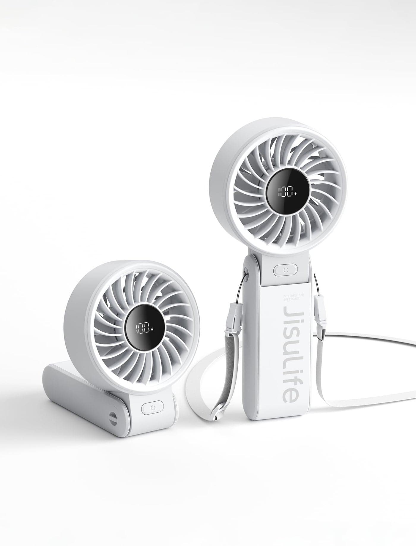 JISULIFE Handheld Fan Life7 – Ultimate Flexibility: High-Power Motor, LED Display, 19.5 Hrs Cooling, 5000mAh Rechargeable, 5-Speed, Foldable Design, 3-IN-1 Portable Fan for Travel Cruise Beach(Grey)