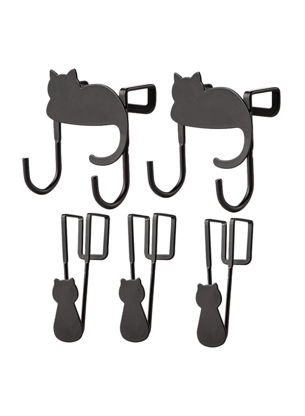 5Pcs Over Cabinet Door Hooks, Cute Cat Hooks Narrow Hook Heavy Duty Towel Wardrobe Drawer Stainless Steel S for Kitchen Bathroom