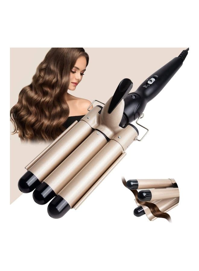 3-Barrel Curling Iron Wand Hair Crimper Golden/Black