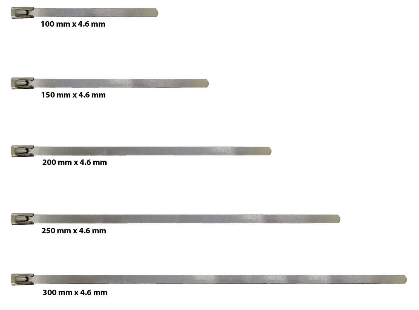 GLOBOMOTIVE Premium Heavy Duty Stainless Steel (SS-304) Self Locking Cable Ties/Zip Ties (100 Pcs, 300 mm x 4.6 mm)