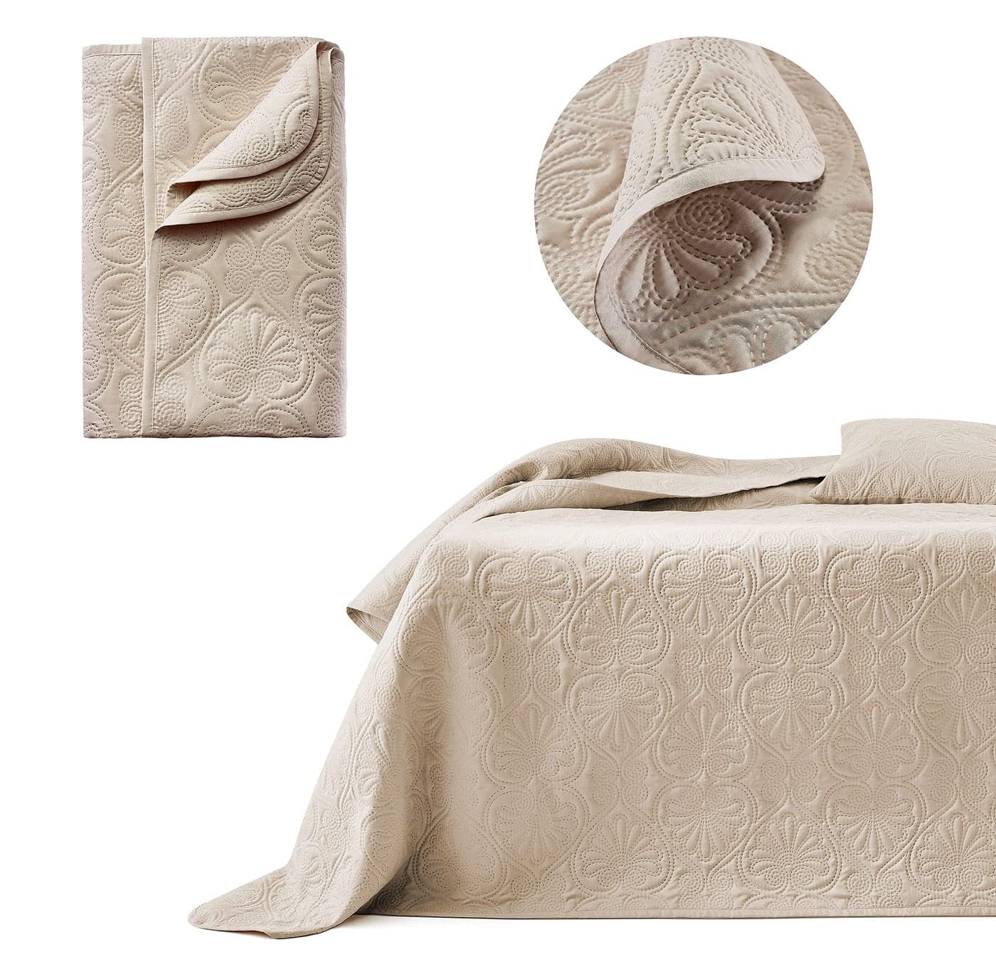 ROOM99 Leila Elegant Beige Bedspread 220 x 240 cm Versatile Blanket for Bed or Sofa Quilted Style Ideal as a Bedspread
