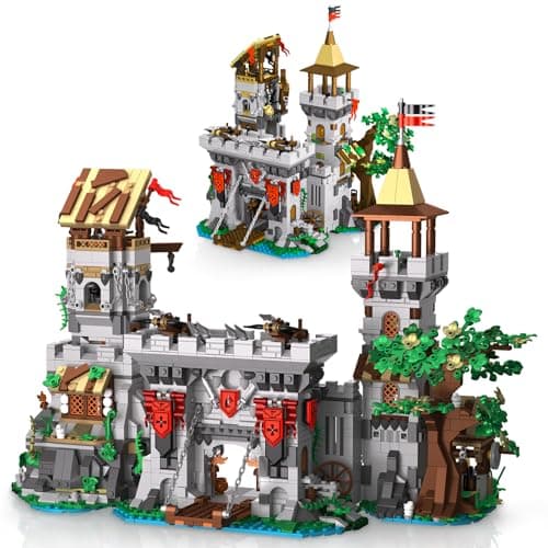 2 in 1 Medieval Castle Building Set 2568 PCS Knight Fortress Building Blocks Set with Watch Tower Liftable Portcullis and Crossbow Modular Architecture Model Kit Gift for Adults Men Teen Boys