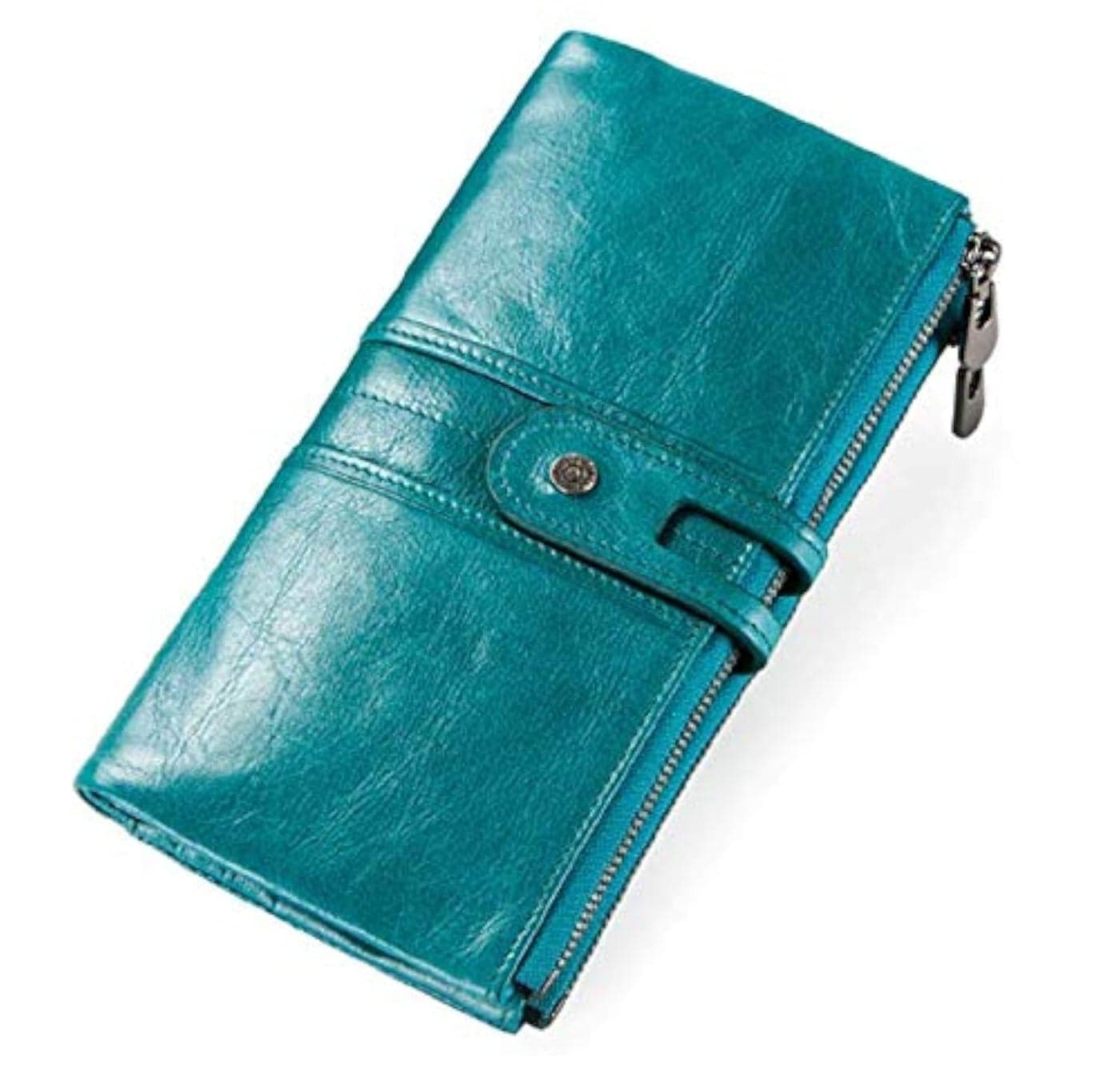 Contacts Bifold Wallets for Women | Genuine Leather Ladies Clutch/Wallet with RFID Protection | Slim Zipper Purse/Card Holder Organizer for Women (W15-Teal Blue)…