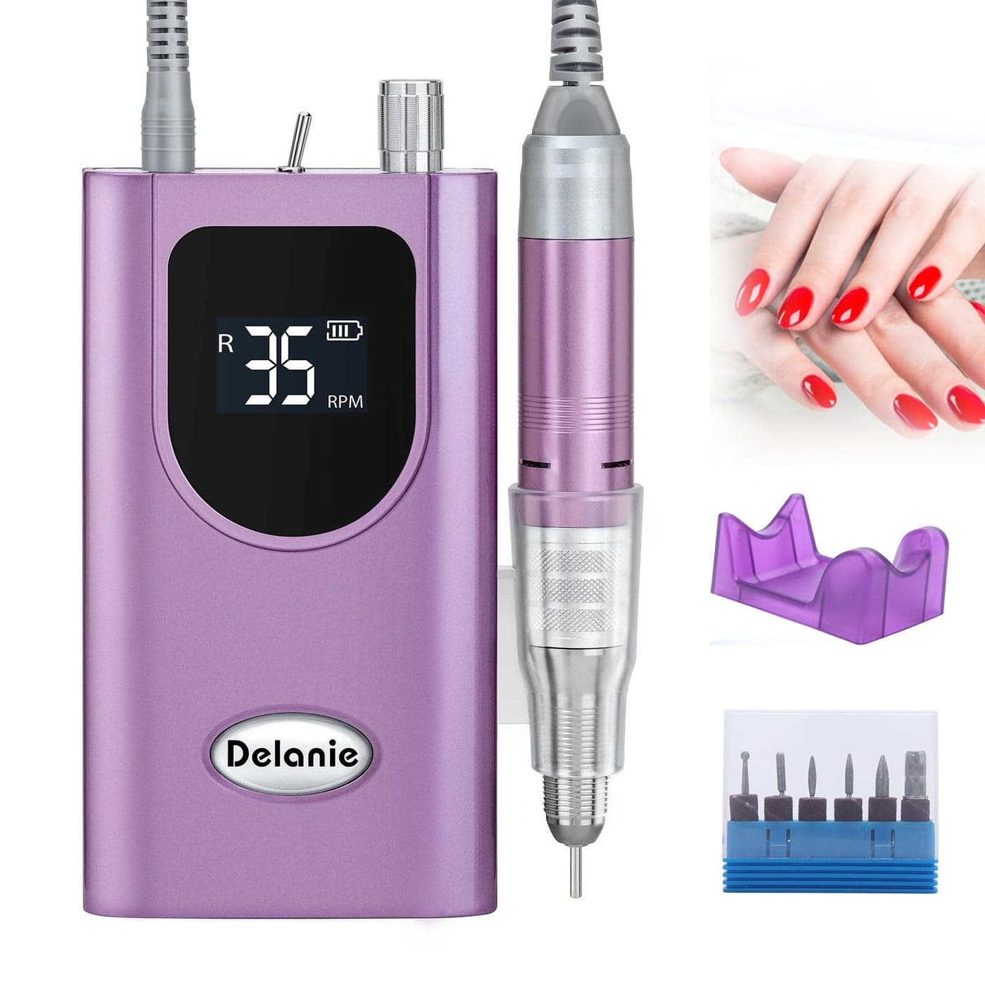 Delanie Electric Nail Drill Professional 35000 RPM Rechargeable Portable EFile for Nail Tech Violet