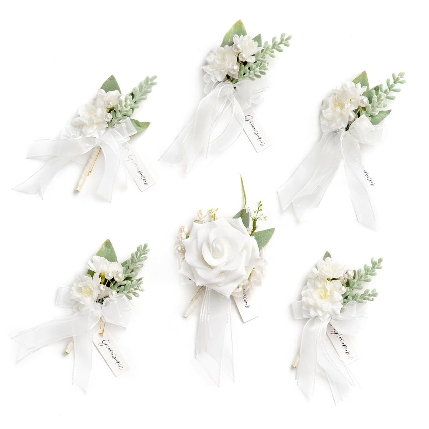 Lings Moment Boutonniere for Men 6pcs Groom Groomsmen Boutonniere Artificial Flowers for Wedding DecorPromHomecoming etcSnow White