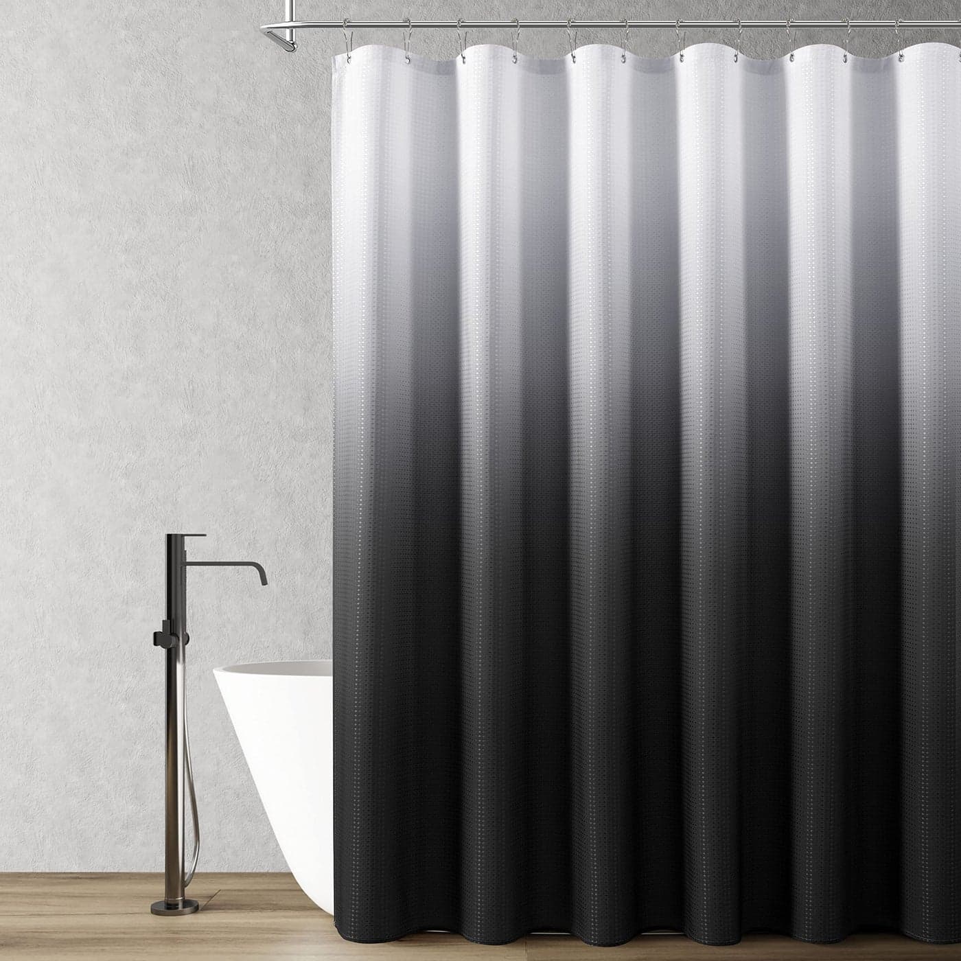 Black Shower Curtains Black and White Ombre Bath Curtains for Bathroom Textured Fabric Shower Curtain Liner with 12 Hooks Water Repellent Machine Washable 72 x 72 inch
