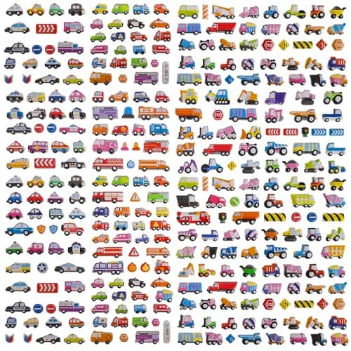 FunBlast Vehicle Stickers for Kids – 2 Sheets/550+ Colorful Car, Bike, Truck & Traffic Sign Puffy Stickers, 3D Puffy Sticker Set for School Projects, Scrapbooking, DIY Art & Craft Set (A)