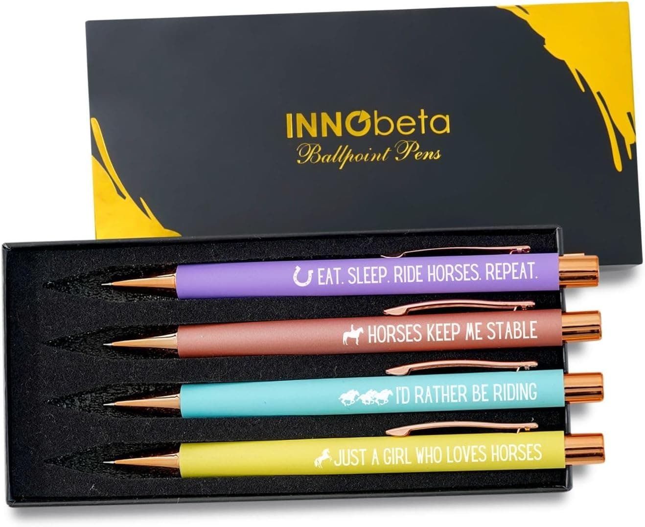 InnoBeta Horse Gifts for Girls Women Ballpoint Pen Set of 4 Horse Stuff for Equestrian Horse Lovers Cowgirls on Birthday Back to School Christmas