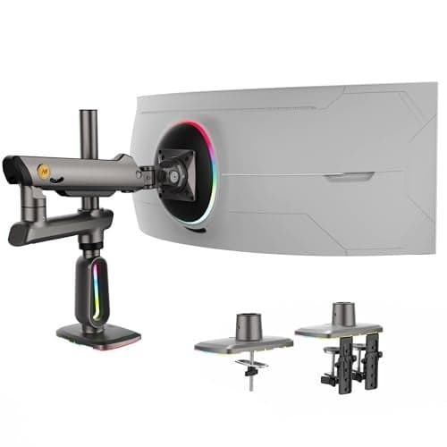 NB Extra Height Gaming Monitor Arm for 32 to 60 Inches Screen, Load up to 20 kg, VESA 75/100, RGB-Light, Heavy Duty, Multi Angle Adjustable, Premium Aluminum, Long Arm Extension Grey Black