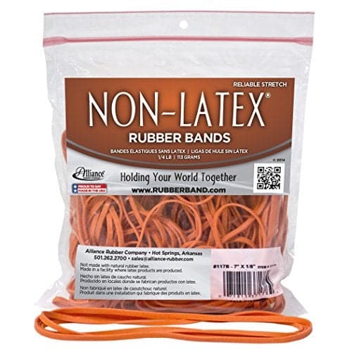 Alliance Rubber 37178#117B Non-Latex Rubber Bands, 1/4 lb Poly Bag Contains Approx. 63 Bands (7" x 1/8", Orange)