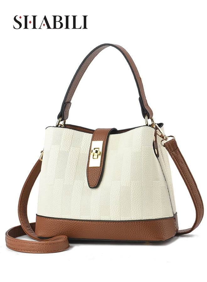 Women PU Shoulder Bucket Crossbody Sling Tote Handbag Large-Capacity Multi-Pocket,Ladies Bag for Teenager Youth Daily Casual Party Travel, Adjustable Turn-Lock Strap Satchel Cross Bags (Beige)