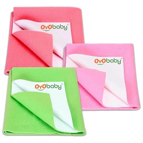 OYO BABY Waterproof Quick Dry Sheet for Baby |Baby Bed Protector, Washable Mattress Protector - Small, 70 x 50cm (Salmon Rose + Pink + Light Green)