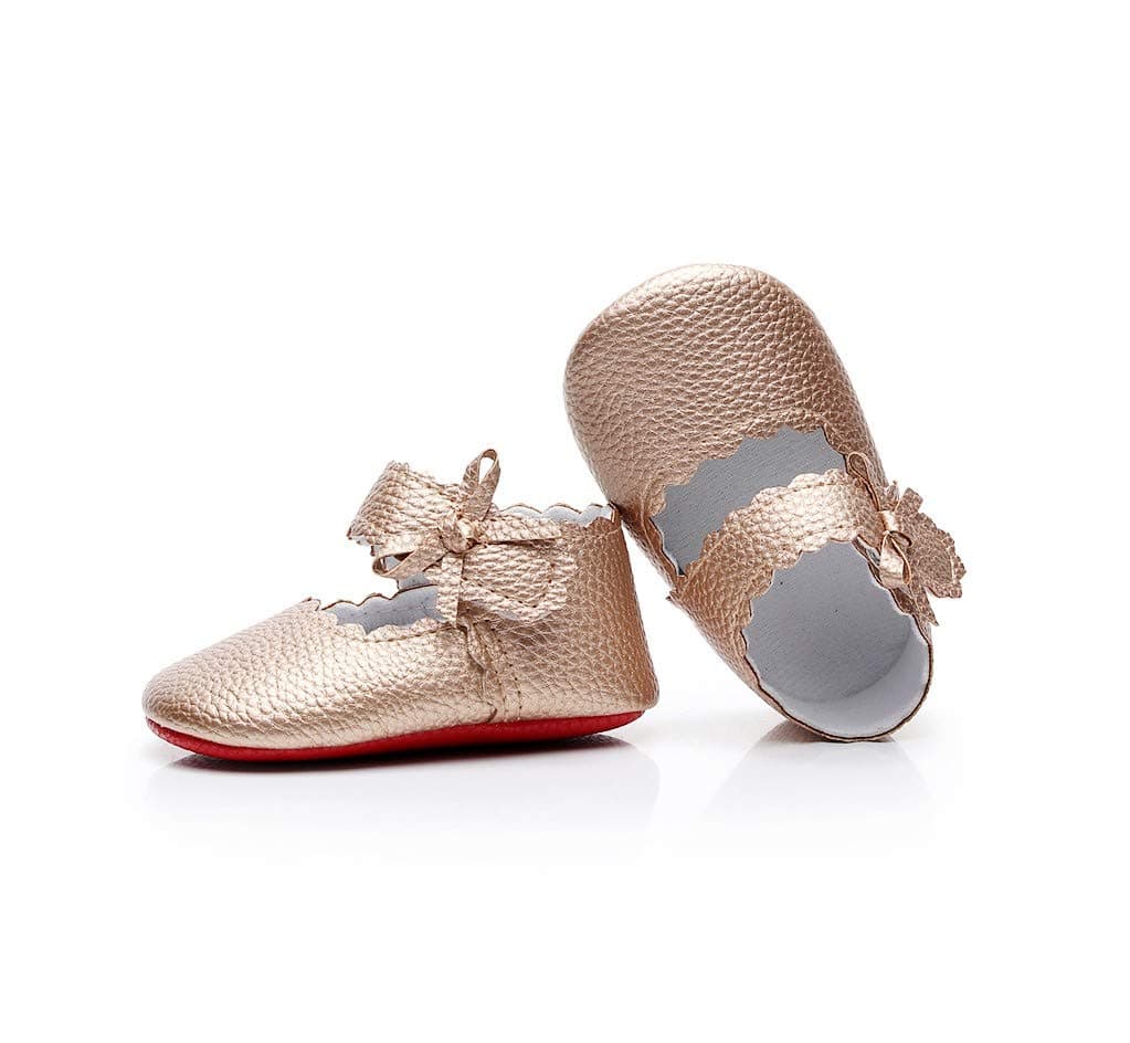 HONGTEYA Infant Baby Girls Ballet Dress Shoes Mary Jane Princess Soft Sole Frist Walkers Crib Moccasins 06 MonthsUS 35433See Size Chart Gold