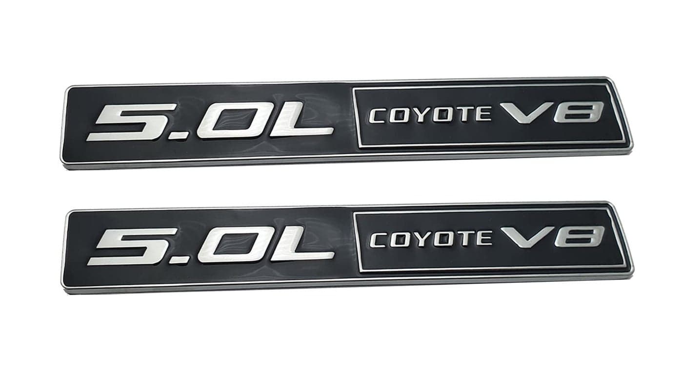 2pcs 50L Coyote v8 Emblems 3D Engine Trunk Badge Decals Stickers Compatible for car Black and White