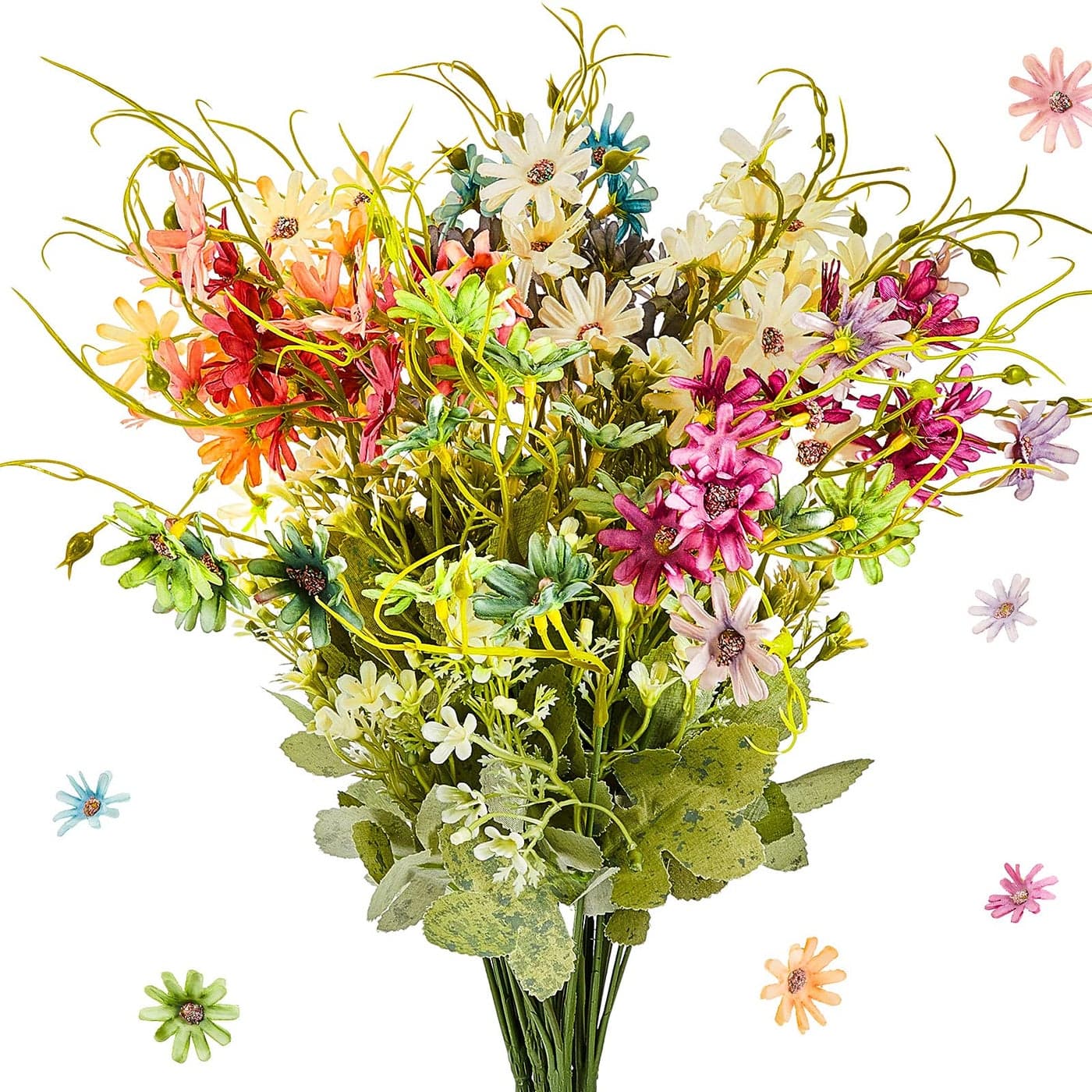 Waydress 6Bundles Faux Daisy Plant Artificial Silk Flower Multicolor Bouquet for Indoor Outside Home Garden Decor Arrangement and Wedding Bouquet