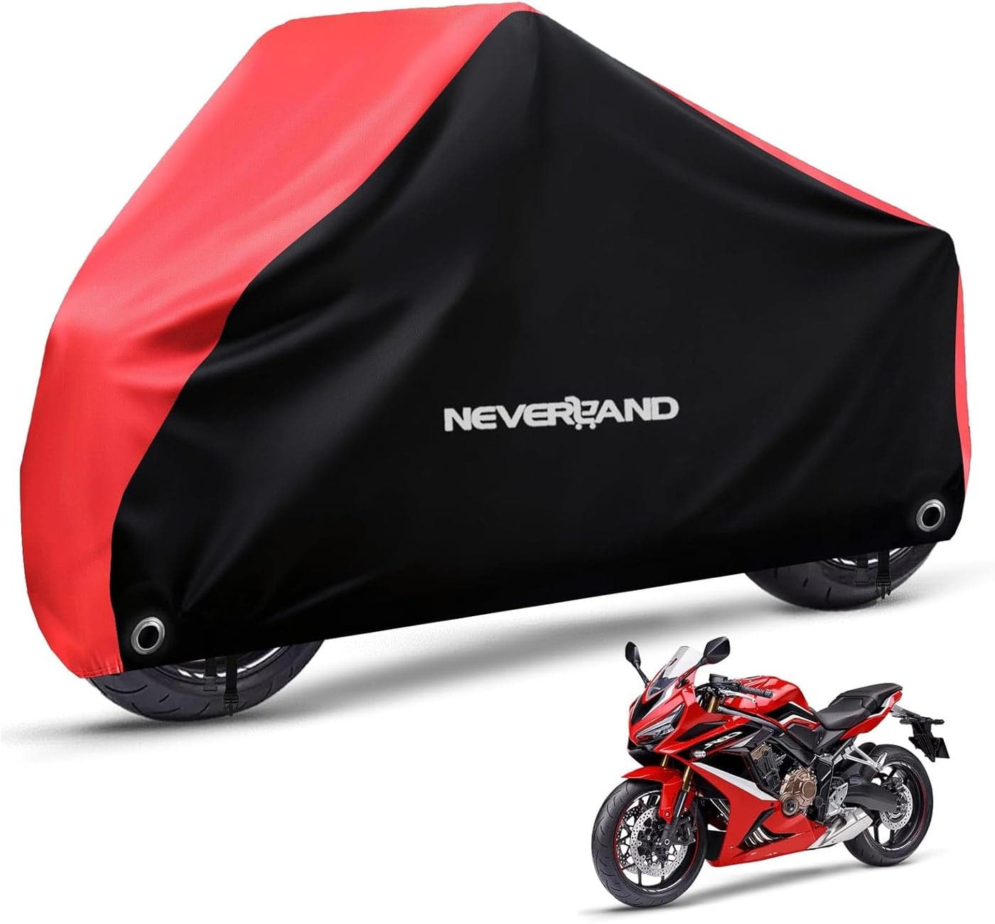 NEVERLAND Motorcycle Cover All Season Universal Weather Protection - Black & Red, 116"