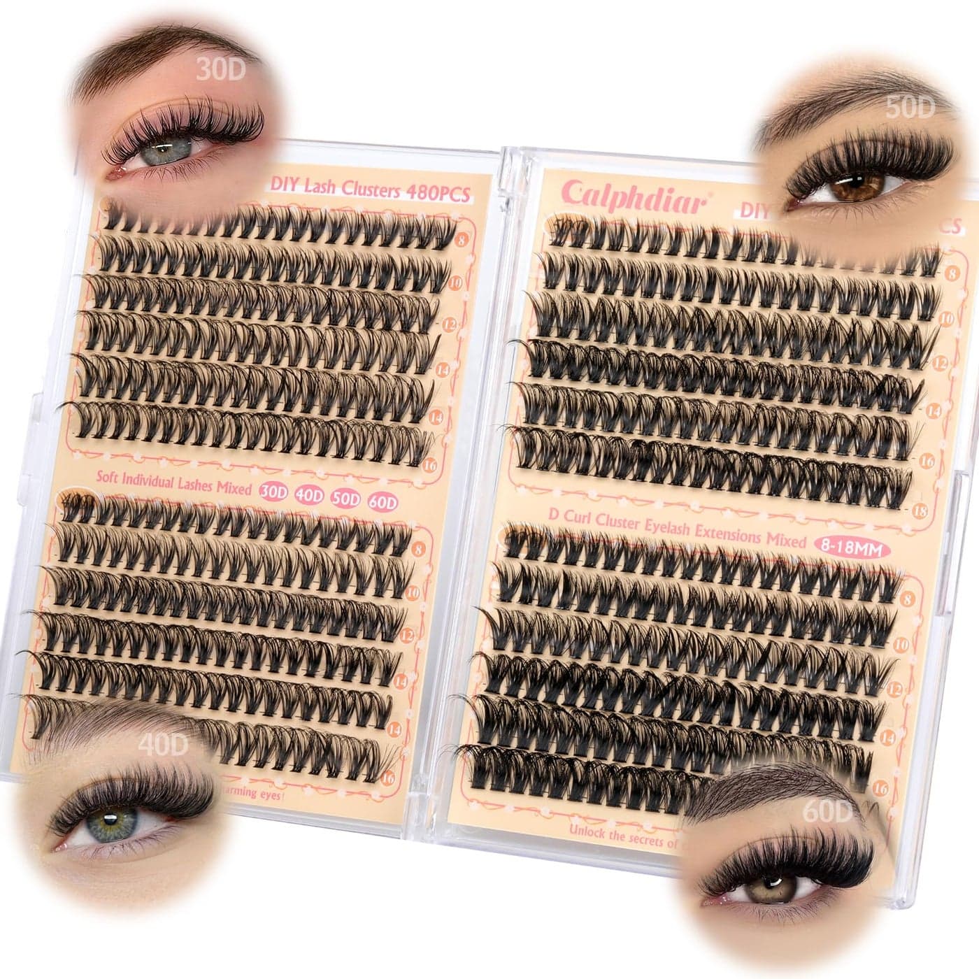 calphdiar Wispy Lash Clusters 30D40D50D60D Individual Lashes 480PCS Eyelash Clusters Natural Volume Lashes Clusters Dcurly Cluster Eyelash Extensions 818MM DIY Lash Extension at Home