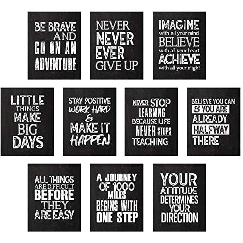 10 Pieces Inspirational Wall Poster Positive Quote Posters Wall Decor Affirmation Art Posters with 80 Glue Point Dots for Classroom Living Room Office Walls Decorations (Black White, 11 x 14 Inch)