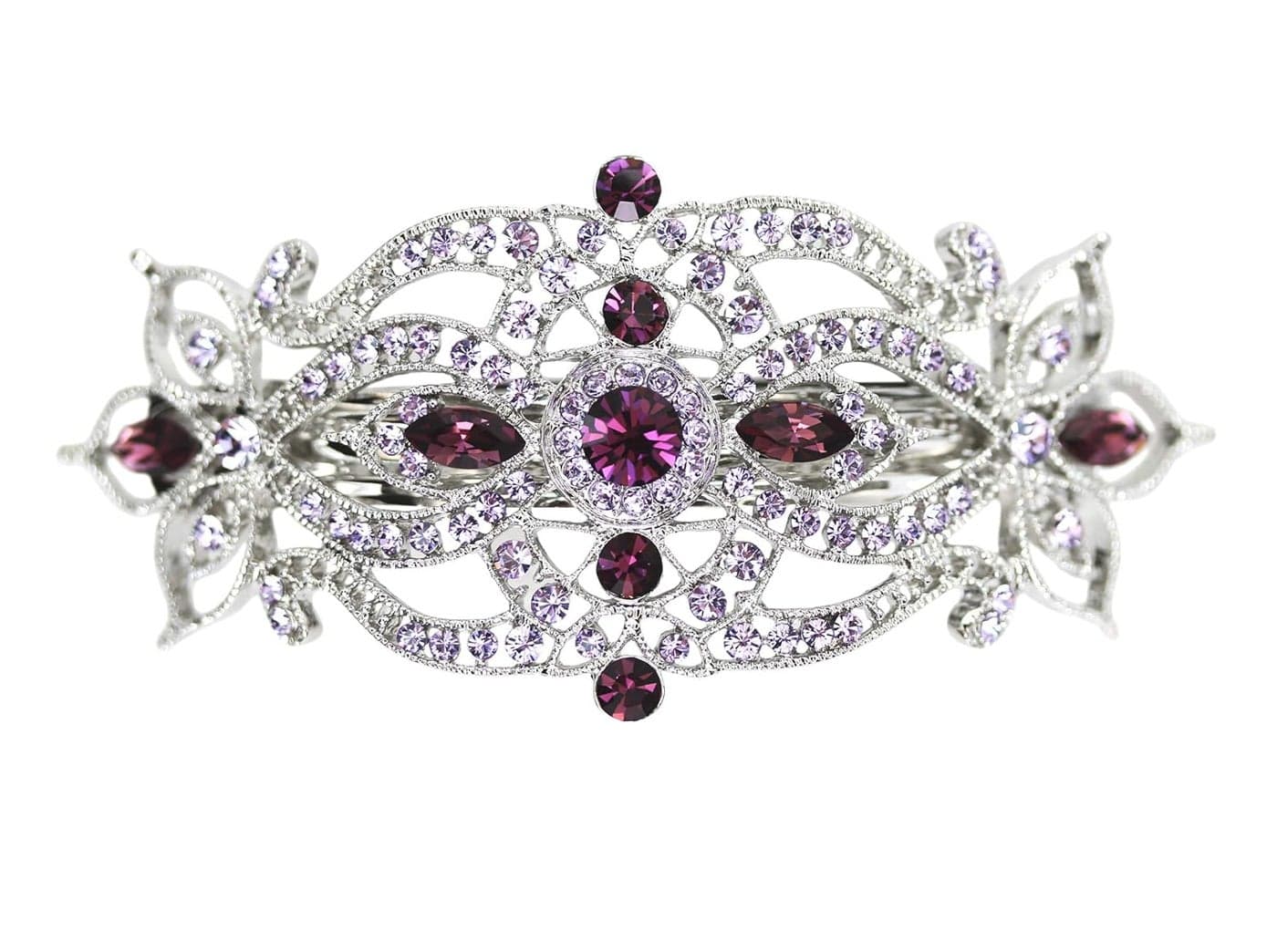 Faship Gorgeous Purple Rhinestone Crystal Big Floral Hair Barrette