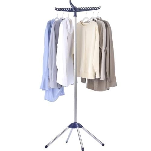 CASAMAYA Clothes Drying Rack Foldable, 59 inch Tripod Laundry Drying Rack Indoor with Rotating Clothes Rail for 27 Pieces of Clothes, Space Saving, Blue and Silver CDR001Q01