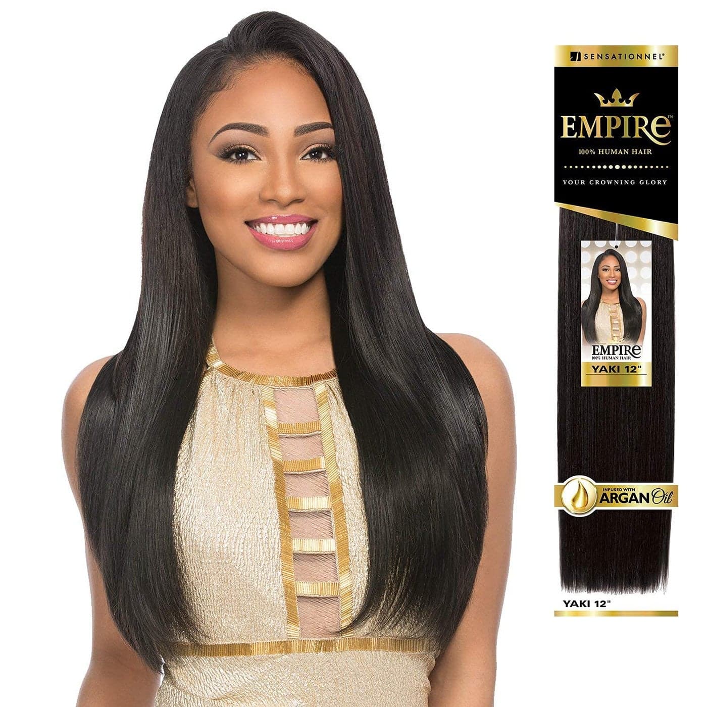 Sensationnel Empire yaki human hair tangle free weaving for quick weave and sew in styles for faux highlights 1 pack 22 inch 1B OFFBLACK