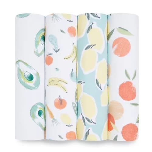 aden + anais Essentials Muslin Swaddle Blankets, Newborn Receiving Blanket for Swaddling, 100% Cotton Baby Swaddle Wrap, 4 Pack, Farm to Table