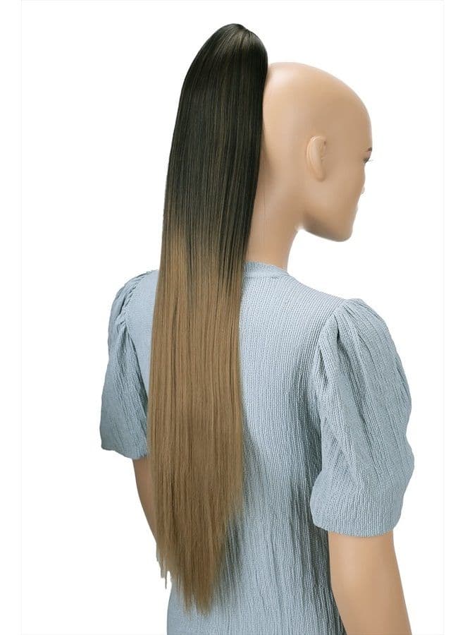 by PRETTYSHOP 28" Extra Long Straight Ponytail Hairpiece Heat-resistant Synthetic Fibres Ombré Black Brown H115
