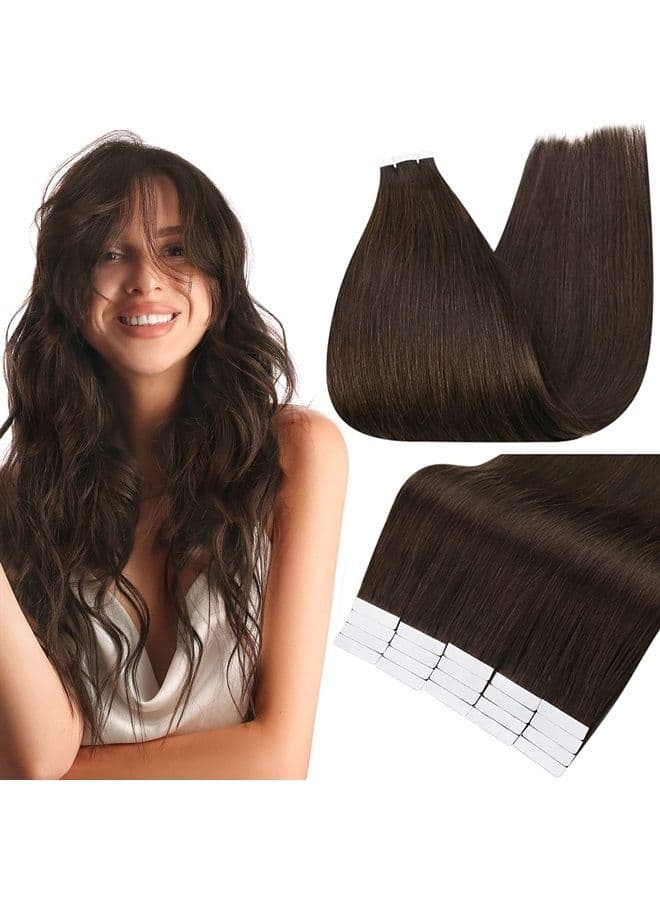 Full Shine Tape in Hair Extensions Human Hair 22 Inch Color 2 Darkest Brown Tape in Extensions Real Human Hair 50 Grams 20 Pieces Glue on Hair Extensiosn