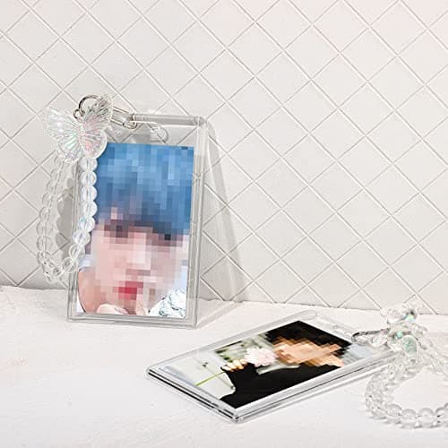 Laumoi 2 Pcs Acrylic Photocard Holder 4.1 x 2.6 In Clear Kpop Card Holder Transparent Keychain Badge ID Photo Keychain Frame Gifts for Cute Card Protector for Women Girl(Butterfly and Bear Shape)