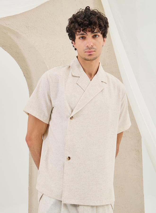Notch Lapel Linen Blend Relaxed Fit Shirt