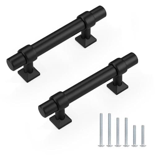 knobelite 10 Pack Hole Centers 2.5 inch Matte Black Cabinet Handles, Stainless Steel Kitchen Cabinet Pulls, T Bar Hardware Pull Handle for Drawers Dressers Cabinets