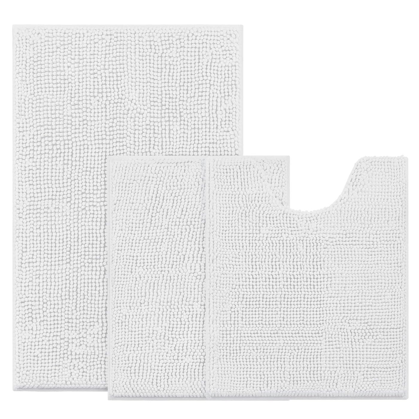 BYSURE White Bathroom Rugs Sets 3 Piece Non Slip Extra Absorbent Plush Chenille Soft Washable Bath Mats