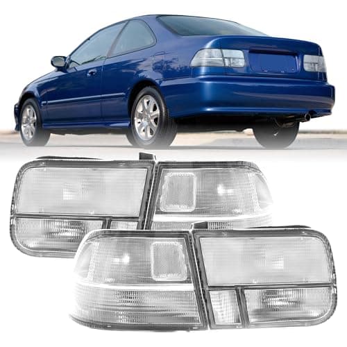 USR 96-00 EK Coupe 2D Tail Light – Rear 4 Piece Tail Lamps Set (Left + Right) Pair - Compatible with 1996-2000 Honda Civic 2 Door Coupe All Models EX, EX-R, DX, HX, Si (CLEAR LENS TAIL LIGHTS)