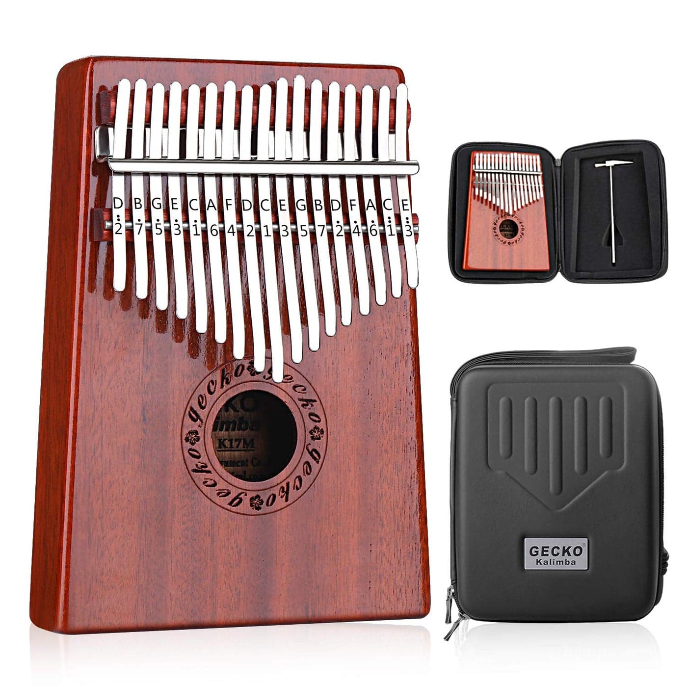 GECKO Kalimba 17 Keys Thumb Piano with Waterproof Protective Box Tune Hammer and Study Instruction Portable Mbira Sanza Finger Piano Meditation Sound Gift for Beginners and Professional