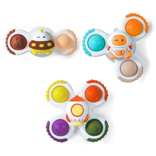 LiKee Strong Suction Cup Fidget Rotating Sensory Bath Toys for Baby Christmas Stocking Stuffers Airplane Car Travel Table Window Toys for Toddler Boys and Girls 10 Months