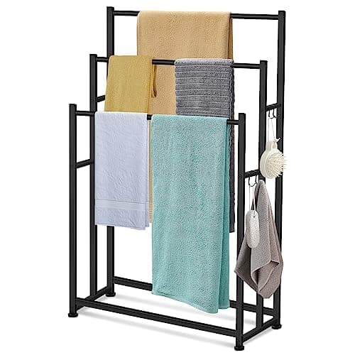 476 Inch Tall Free Standing Towel Racks 3 Tier Pool Towel Rack Outdoor Oversized Floor Bath Towel Drying Valet Holder Blanket Quilt Rack Stand for Bathroom Bedroom Beach Hot Tub Gym Pool Area Outside