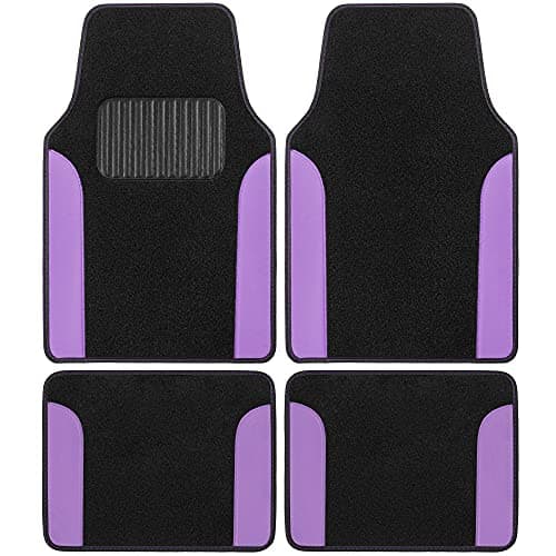 BDK TwoTone Carpet Car Floor Mats with Faux Leather Accents Automotive Floor Mat Set with Builtin Heel Pad Stylish Interior Car Accessories Purple